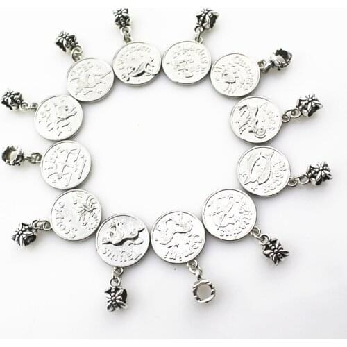 24pcs/lot The Signs of the Zodiac charms hanging charm big hole pendant bead charm fit bracelet diy jewelry dangle charms