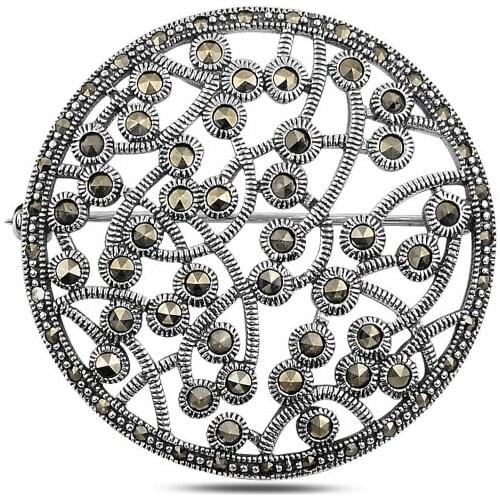 Silverlina Silver Marcasite Gemstone Brooch