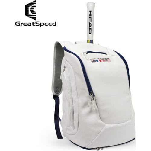 Unisex White GreatSpeed Tennis Bag Durable Polyester 1-2 Pack Tennis Badminton Rackets Tennis Backpack Shoes Warehouse Backpack