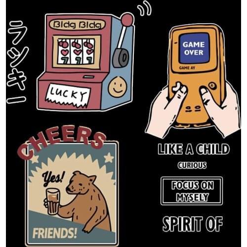 Iron-On Transfers Punk Heat Transfer PVC Patch For Cloth Game Machine Cheers Bear Thermal Transfer Hot Vinyl Iron Stickers