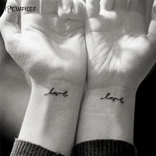 Waterproof Fake Tattoo Harajuku Letter Love Pattern Design Water Transfer Temporary Tatto Sticker Women Sexy Wrist Tattoo