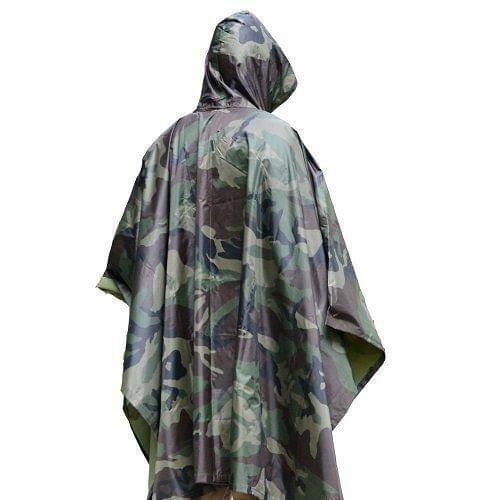 US Stock Military Woodland Camo Poncho Ripstop Wet Weather Waterproof Raincoat Army Hiking Poncho