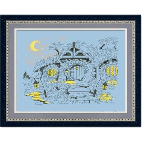 Moonlight Magic House cross stitch package cartoon 14ct 11ct blue unprint cloth kit embroider DIY handmade needlework