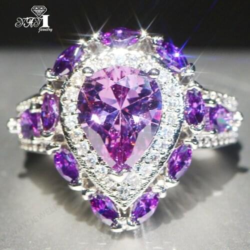 YaYI Jewelry Fashion Princess Cut 12CT Purple Zircon Silver Color Engagement Rings wedding Lover Rings Party Rings 1133