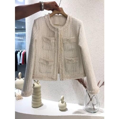 2021 Spring Autumn Winter Girl Fashion Coat Tops Women Casual Elegant Office Vintage Korean Tassel Tweed Woolen Outerwear Jacket