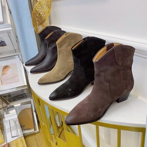 2021 New Pointed Toe Women Boots Ankle Boots For Woman Fashion Women Shoes Slip-On Shoes Woman Hot Genuine Leather High Heels