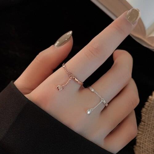 925 Sterling Silver Tassel Chain Round Bead Finger Ring For Women Girls Party Wedding Jewelry Accessories jz285