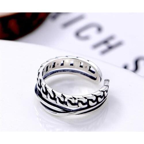 VENTFILLE 925 Sterling Silver Retro ring processing chain ring creative ladies jewelry Punk Ring