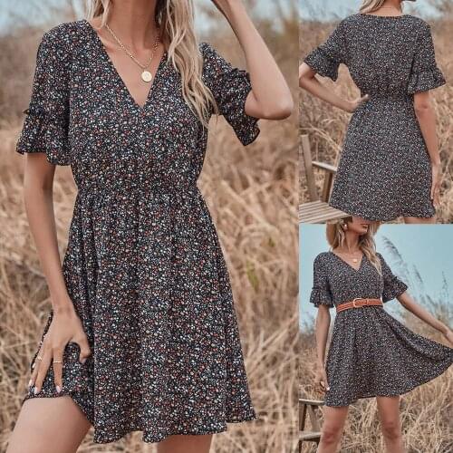 Womens retro floral V-neck lace sleeve dress 1 summer comfortable womens dress high thin skirt girl SAGACE платье рубашка женс