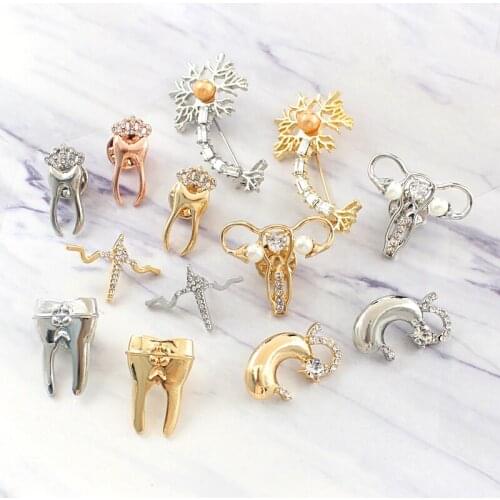 Gold And Sliver Colour Organ Uterus Stomach Nerve Tooth Shape Brooch Medical Stylish Gloss Pins Gift For Mother Doctor Or Nurse