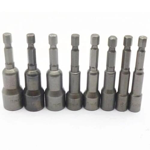 1/4" Hex Socket 9pcs/set 6mm-14mm Hex Socket Sleeve Nozzles Nut Driver Set Drill Bit Wrench Adapter Hex Power Tools
