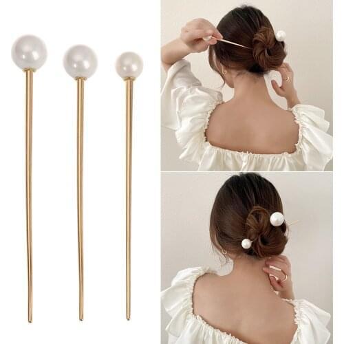1PC 17 Styles Pearl Hair Stick Shiny Metal Hair Pink Elegant Women Girls Delicate Hair Clip Wedding Hair Styling Hair Accessory