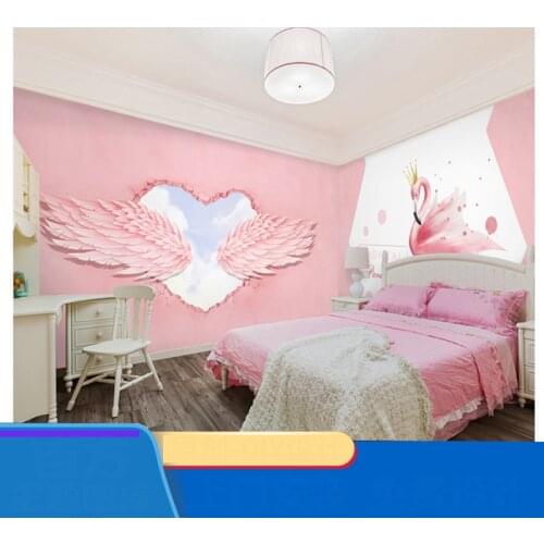 3D Pink Wings Girl Bedroom toy room decoration background wall painting milk tea shop coffee shop photo studio wallpaper