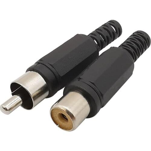 4Pcs Black Plastic Handle RCA Male Female Jack Audio Video RCA Plug Socket Welding Connector