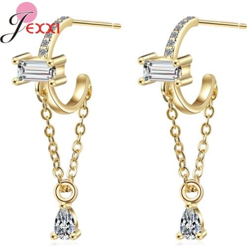Shinning CZ Zircon Trendy Korean 925 Sterling Silver Drop Earrings New Statement Earrings Minimalist Brincos Jewelry Gift