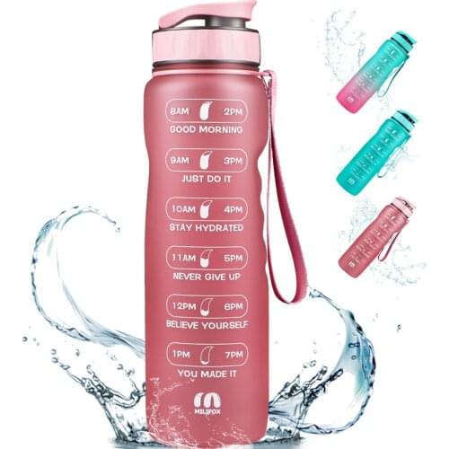 ZOMAKE 32oz Motivational Water Bottles with Time Marker, BPA Free Leakproof & Removable Strainer Water Bottles for Fitness