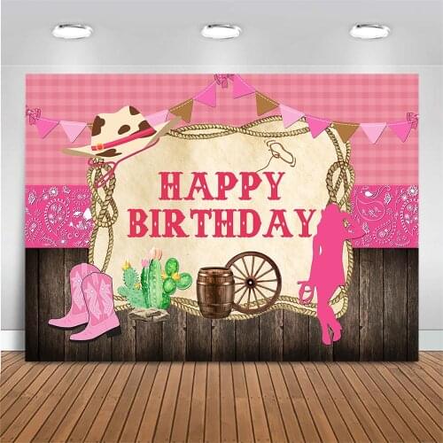 Mocsicka Cowboy Style Happy Birthday Backdrop Tablecloth Table Cover Adult Birthday Party Supplies Wood Background Photo Studio