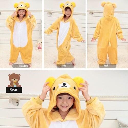 Children Clothing Yellow Bear Animal Pajamas Cosplay Costumes Unisex kids clothes Boys Girls Flannel Sleep Tops Onesies Pyjama