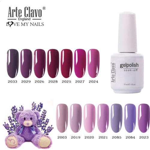 Arte Clavo Gel Nail Art Polish UV LED Purple Series 131 Colors Semi Permanent Hybrid Nail Polish Soak Off Gel Lacquer Nail Gel