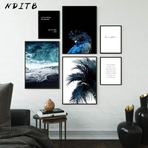 Blue Cockatoo Leaf Scandinavian Picture Wall Art Poster and Print Canvas Painting Ocean Landscape Nordic Style Modern Home Decor