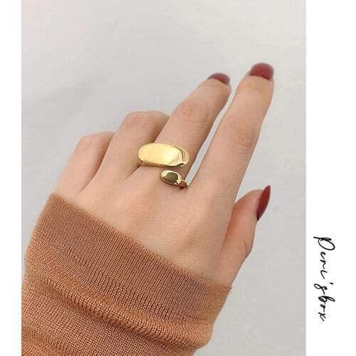 PerisBox Irregular Circle Brass Gold Rings Shiny Plain Geometric Rings for Women French Minimalist Stacking Ring Adjustable New