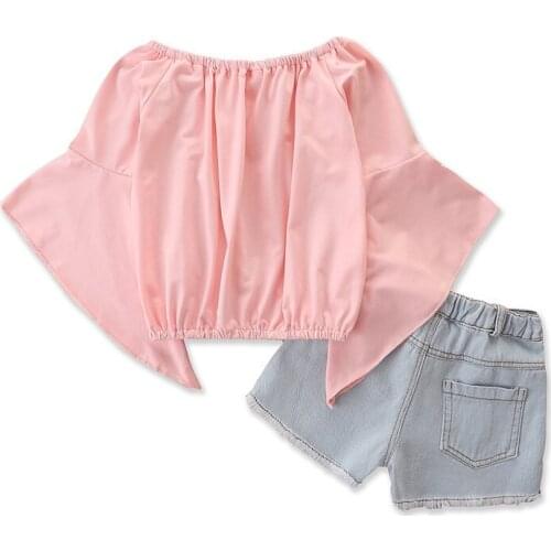 Girls Clothing Suit Summer Kids Baby Top + Cowboy Shorts 2pcs New Printing Fashion Style Children Clothes Sets1-6 Years Old