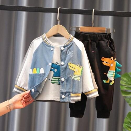 Fashion Baby Girls Boys Clothing Sets Toddler Infant Clothes Suits Spring Autumn Cartoon Crocodile Coat+Shirt+Pants 3pc Outfit