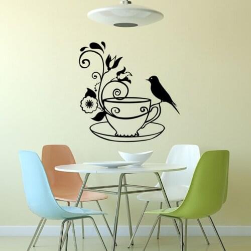 KUCADA cup bird wall sticker for home decoration removable wallpaper diy black wall decal pvc decor WP1599