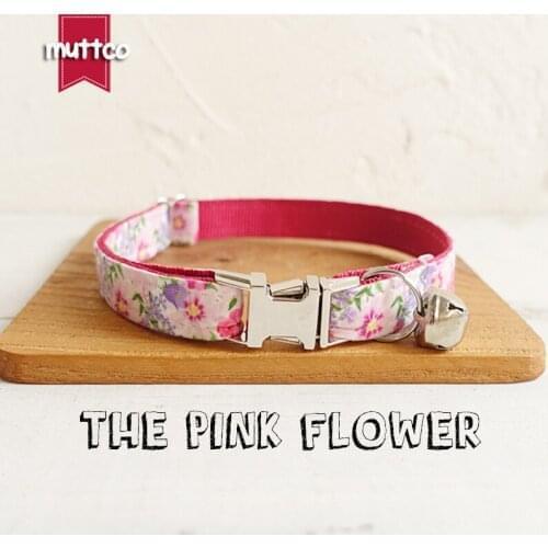 MUTTCO Retailing handmade particular colorful collar THE PINK FLOWER fashionable glossy cat collars 2 sizes UUC048