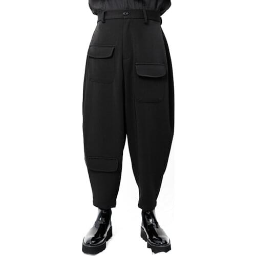 Mens Casual Pants Capris oval tapered Harem Pants low crotch high waist Multi Pocket Harem Pants