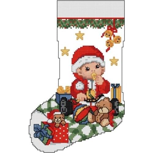 Lovely kit 19-20 Cross stitch Handmade 14CT Counted Canvas DIY,Cross-stitch kits,Embroidery Christmas baby Christmas stocking