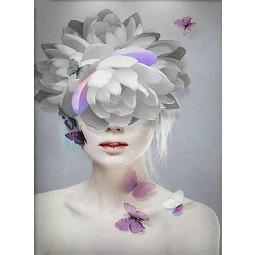 Nordic fashion art 5D Diy Diamond Painting Butterfly woman flower Full square round drill Diamond Embroidery Cross StitchZP-3058