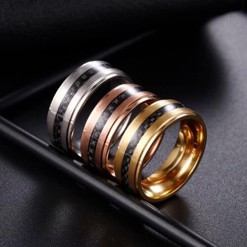 Simple Mens Ring Fashion Black Ring Noble Carbon Fiber Couple Ring Titanium Steel Ring Jewelry