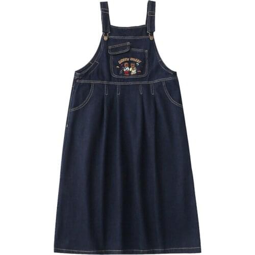 Autumn New Harajuku Cartoon Embroidery Dress Womens High-quality Denim Suspender Skirt Suitable For Teenage Girls A-line Skirt