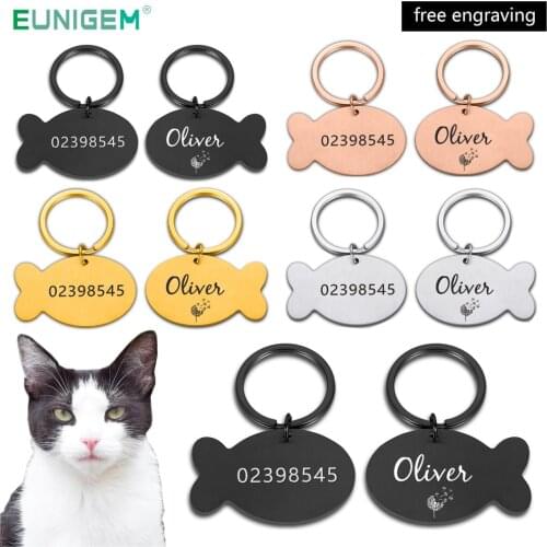 Personalized Pet ID Tag Keychain Engraved Pet ID Name Phone for Cat Puppy Dog Collar Tag Pendant Fish Keyring Pet Accessories