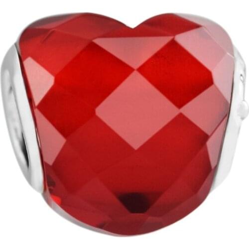 QANDOCCI Shape of Love Charm, Orange Cubic Zirconia 925 Sterling Silver Jewelry Fits Pandora Bracelect Necklace Women DIY Gift