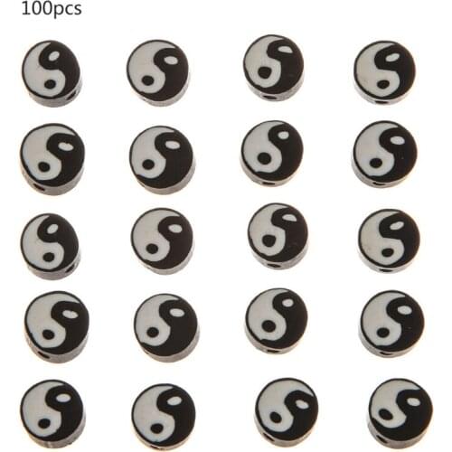 100 Pieces of Yin and Yang Clay Spacer Beads Suitable for Women Girls Jewelry Making Diy Bracelet Necklace Accessories