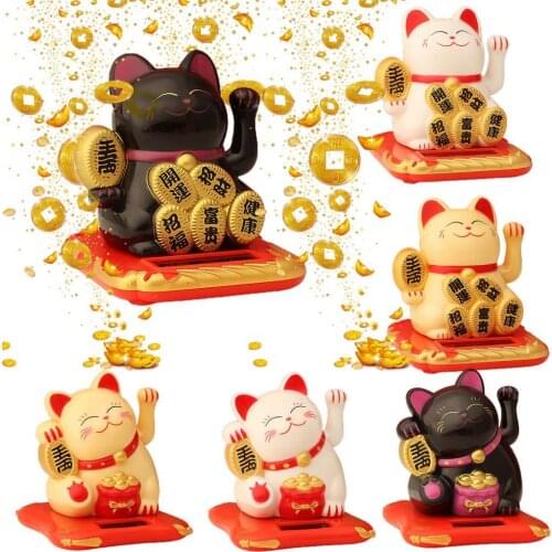 Waving Cat Ornament Safe Non-toxic Stylish Japanese Lucky Cat Solar Powered for Office