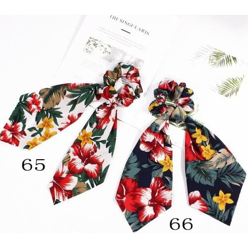 Floral Print Hair Bands Scrunchie Streamer Accessories Women Girl Ponytail Holder Elastic Scrunchies Hair Ties 50pcs F315D