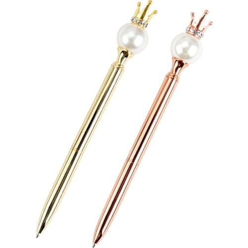 1pcs Fashion Creative Pearl Crown Metal Ballpoint Pen Office School Student Writing Stationery Kawaii Kids Gift