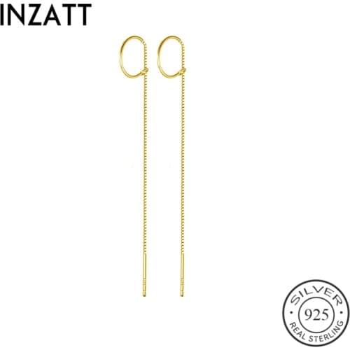 INZATT Real 925 Sterling Silver Round Chain Tassel Hoop Earrings For Fashion Women Minimalist Punk Fine Jewelry Accessories