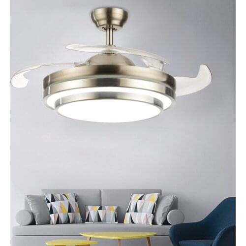 Modern Invisible Acrylic Leaf Led Ceiling Fans Chrome Steel Dining Room Led Ceiling Fan Lighting Dimmable Ceiling Fixtures