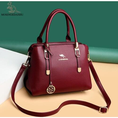 Light Luxury Women Totes Fashion Belt Buckle Handbag Sequined Pendant Shoulder Bag Genuine Leather Crossbody Bags Female Bolsa