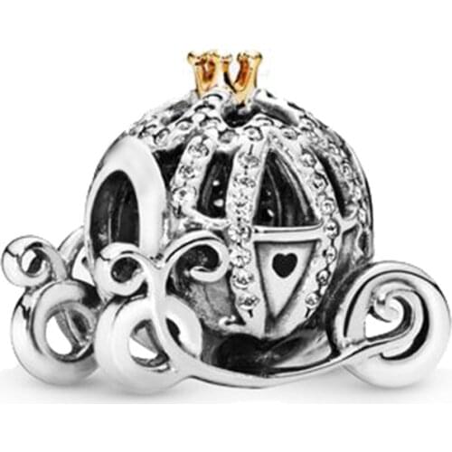 Unicon Classic 925 Sterling Silver Pumpkin Car Carriage With Crystal & Crown Beads Charm Fit Pandora Bracelet Bangle DIY Jewelry