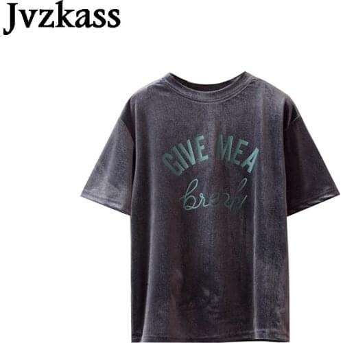 Jvzkass 2018 spring new velour T-shirt female short-sleeved loose BF casual shirt was thin T-shirt Z134