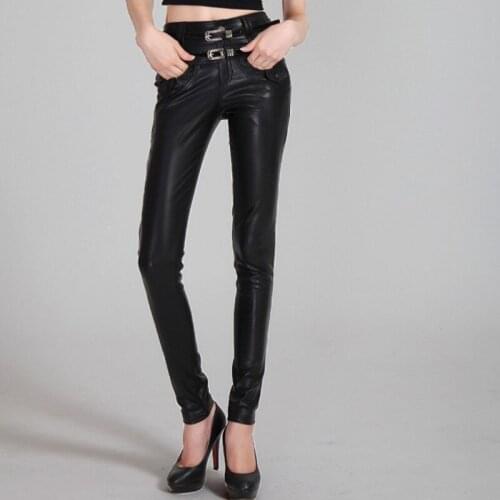 Top Quality Women High Waist Slim Fit Skinny Pencil Pants Casual Plus Size Pu Leather Trousers Female Skinny Pants Streetwear