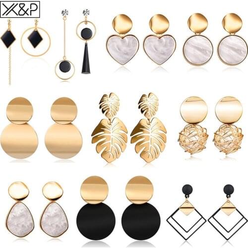 X&P New Korean Heart Statement Drop Earrings 2020 for Women Fashion Vintage Geometric Acrylic Dangle Hanging Earring Jewelry