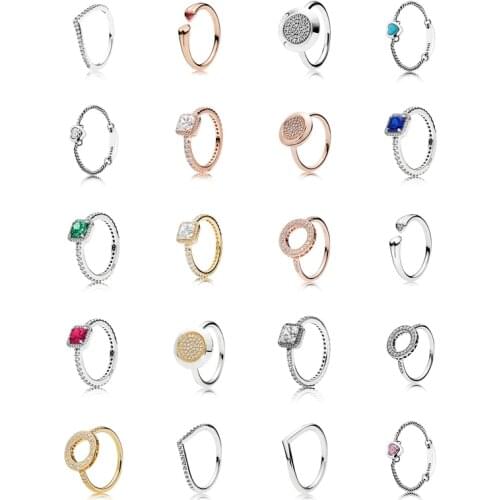 925 Sterling Silver Ring Gold Four Claw Timeless Elegance Crystal Rings For Women Wedding Party Pandora Jewelry