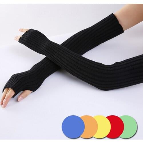 Winter Women Arm Warmers Knitted Woolen Arm Sleeve Fine Long Knitted Fingerless Gloves Casual Warm Soft Female Gloves Hot Sale