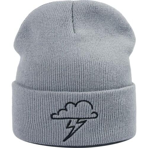 Weather Thundershower Beanie Embroidery Winter Hat Keep Warm Cotton Skullies Beanies Hat Hip Hop Knit Cap Casual Dropshipping